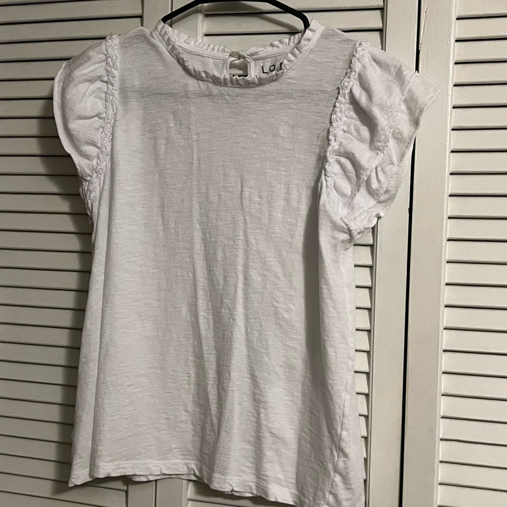 White ruffle shirt by Loft